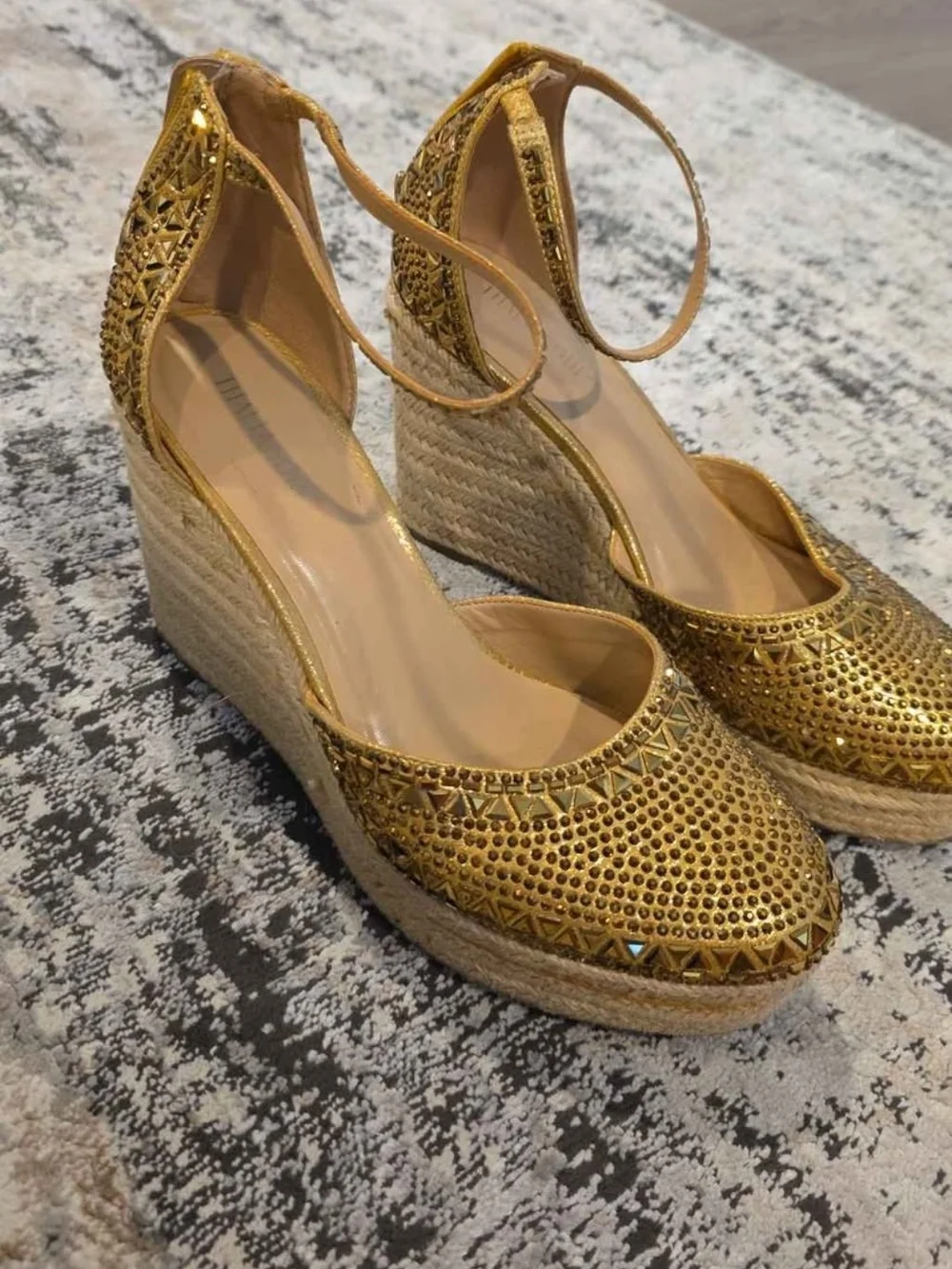 Gold Embellished Wedge Espadrilles - Women